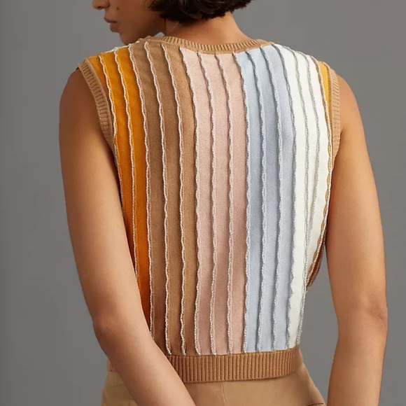 NEW Anthropologie Shimmer Textured Pullover Striped Knit Sweater Vest Top Size L - Picture 4 of 7